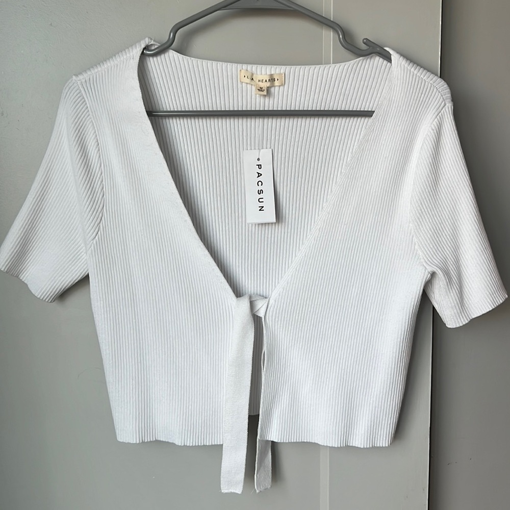 LA Hearts Ribbed White Top